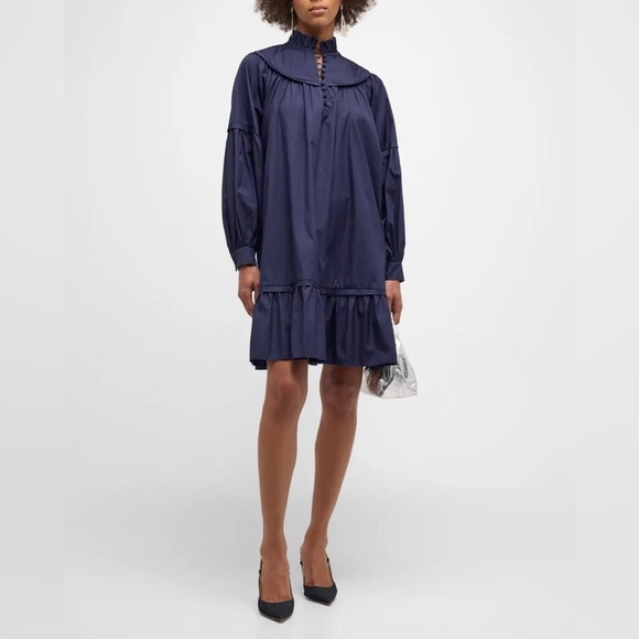 Harshman Dresses & Skirts - Harshman’s Fiona Cotton Dress Dark Navy Long Puff Sleeves Size Small NWT